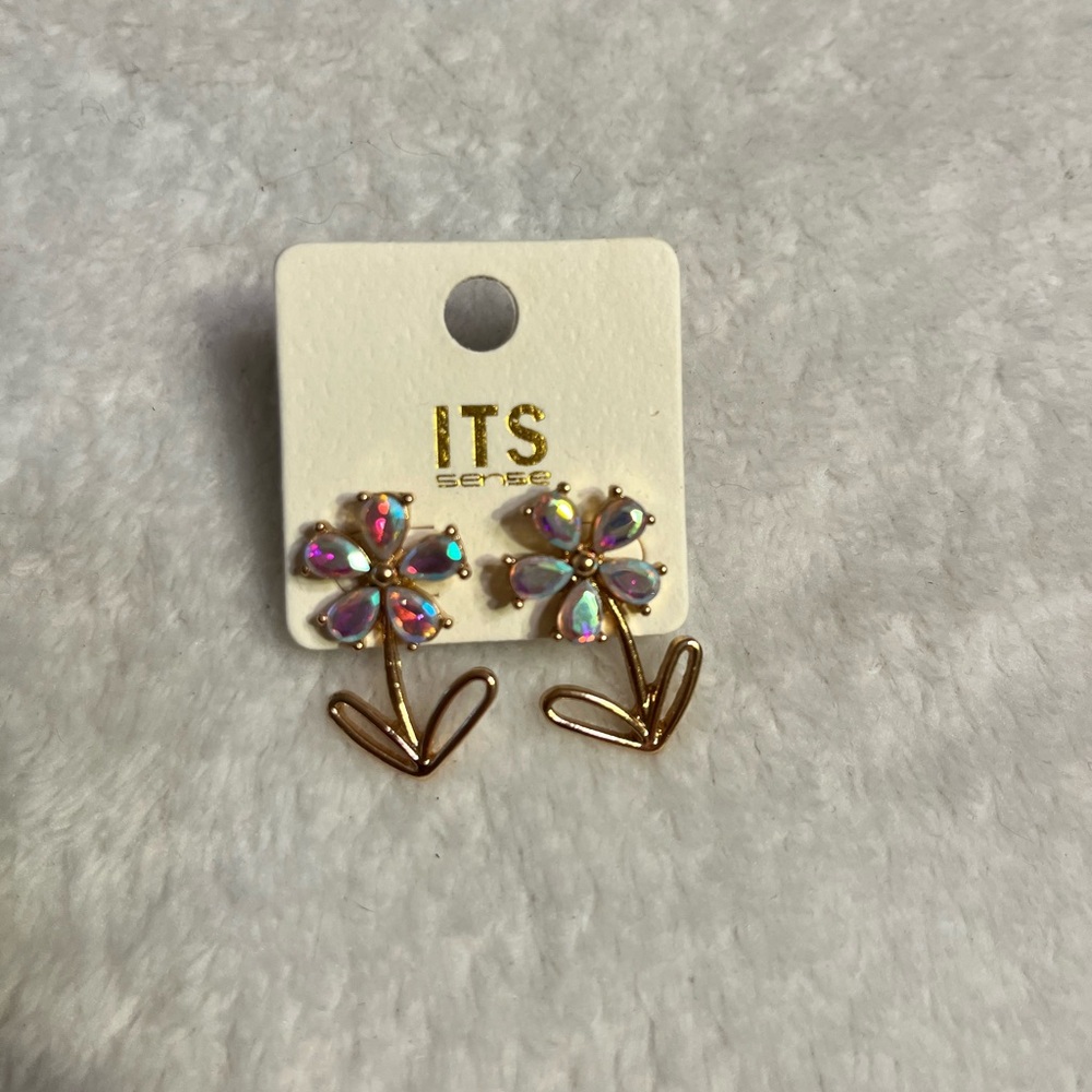 Kids Iridescent Flower Earrings - Gold